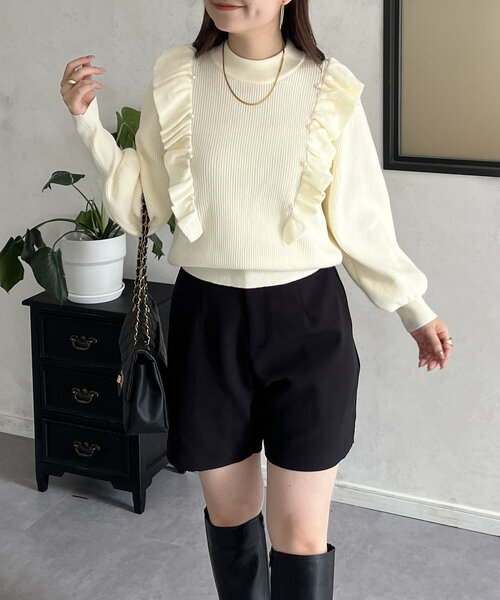 prose verse(プロズヴェール)の「パールフリルボリュームスリーブニット(ニット/セーター・レディース・グレー/アイボリー/ブラック・MEDIUM)」の9枚目の写真