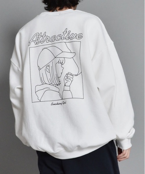 MODISH GAZE(モディシュガゼ)の「【MODISH GAZE】8oz裏起毛スモーキングガール線画イラストスウェット(CP)(スウェット・メンズ・ブラック/チャコールグレー/ホワイト・M/L/XL)」の22枚目の写真