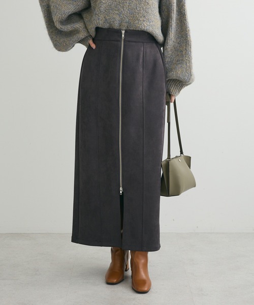 ELENCARE DUE（エレンカーレデュエ）の「・ELENCARE DUE スエードポンチZIPスカート（スカート・レディース・グレイッシュベージュ/アイボリー/ピンク/チャコールグレー・FREE）」の3枚目の写真