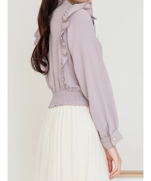 【美品】プラダ シルクブラウス フリル ピンタック リボン Lサイズ ピンク 美品】プラダ シルクブラウス フリル ピンタック リボン Lサイズ