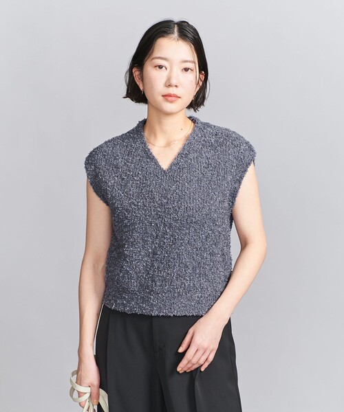 BEAUTY&YOUTH UNITED ARROWS◆24SS/ジャカードVネックベスト/--/コットン/BLK/総柄/1627-137-0390 BEAUTY&YOUTH UNITED ARROWS(ビューティーアンドユース