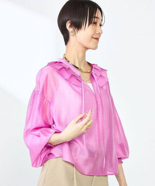 新品　ブラウス　NOLLY'Sノーリーズ　ラッフル衿　シアー　フェミニン　リボン NOLLEY'S｜シアーラッフルブラウス | Rakuten Fashion(楽天