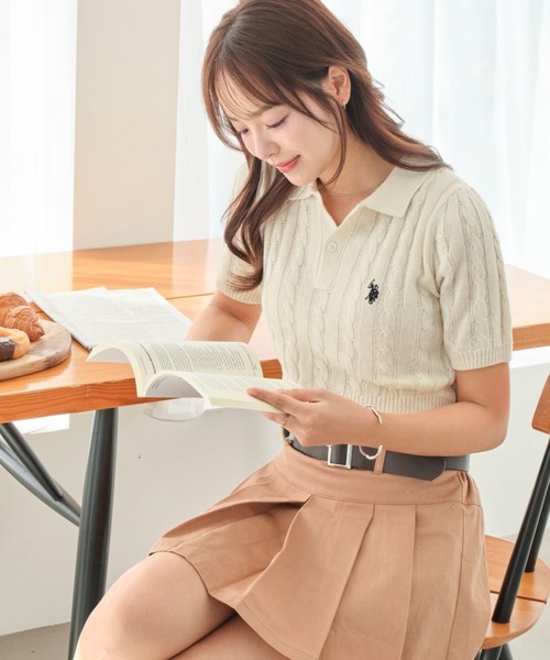 U.S. POLO ASSN.（ユーエスポロアッスン）の「∴WEGO/U.S. POLO ASSN.別注コンパクトサマーニットポロシャツ（ポロシャツ・レディース・アイボリー/ホワイト系その他5/グレー・FREE）」の7枚目の写真