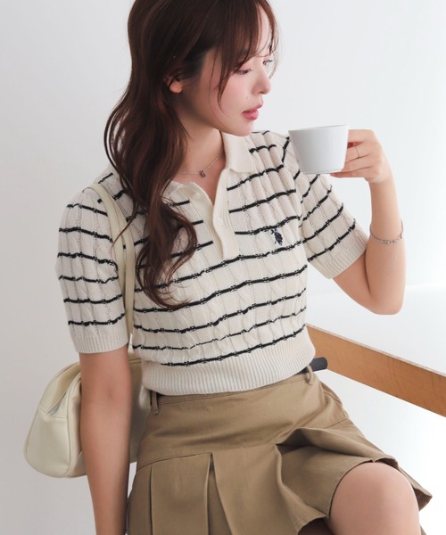 U.S. POLO ASSN.(ユーエスポロアッスン)の「∴WEGO/【26年春夏 待望の再入荷☆】U.S. POLO ASSN.別注コンパクトサマーニットポロシャツ(ポロシャツ・レディース・アイボリー/ホワイト系その他5/グレー・FREE)」の18枚目の写真