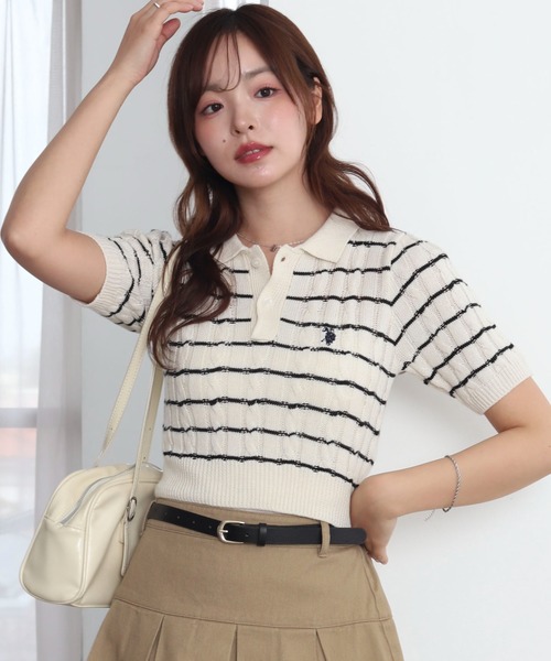 U.S. POLO ASSN.(ユーエスポロアッスン)の「∴WEGO/【26年春夏 待望の再入荷☆】U.S. POLO ASSN.別注コンパクトサマーニットポロシャツ(ポロシャツ・レディース・アイボリー/ホワイト系その他5/グレー・FREE)」の13枚目の写真