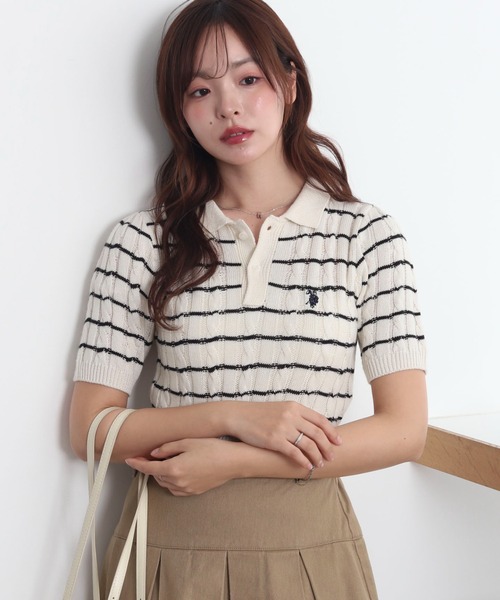 U.S. POLO ASSN.(ユーエスポロアッスン)の「∴WEGO/【26年春夏 待望の再入荷☆】U.S. POLO ASSN.別注コンパクトサマーニットポロシャツ(ポロシャツ・レディース・アイボリー/ホワイト系その他5/グレー・FREE)」の12枚目の写真