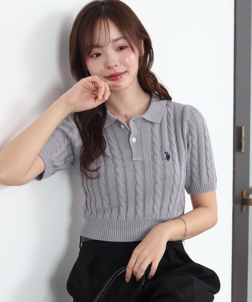 U.S. POLO ASSN.(ユーエスポロアッスン)の「∴WEGO/【26年春夏 待望の再入荷☆】U.S. POLO ASSN.別注コンパクトサマーニットポロシャツ(ポロシャツ・レディース・アイボリー/ホワイト系その他5/グレー・FREE)」の9枚目の写真