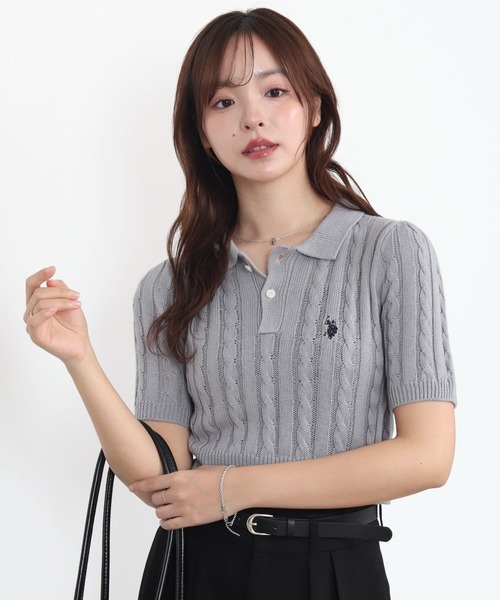 U.S. POLO ASSN.(ユーエスポロアッスン)の「∴WEGO/【26年春夏 待望の再入荷☆】U.S. POLO ASSN.別注コンパクトサマーニットポロシャツ(ポロシャツ・レディース・アイボリー/ホワイト系その他5/グレー・FREE)」の7枚目の写真