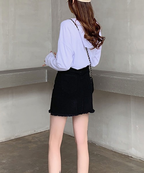 Asterellivi（アステレリビ）の「デニムミニAラインスカート（デニムスカート・レディース・ホワイト/ブラック・M/L/XL）」の3枚目の写真