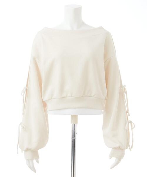 INGNI（イング）の「袖リボンオフショルショートスウェットトップス（スウェット・レディース・グレー/アイボリー/ブラック・M）」の13枚目の写真