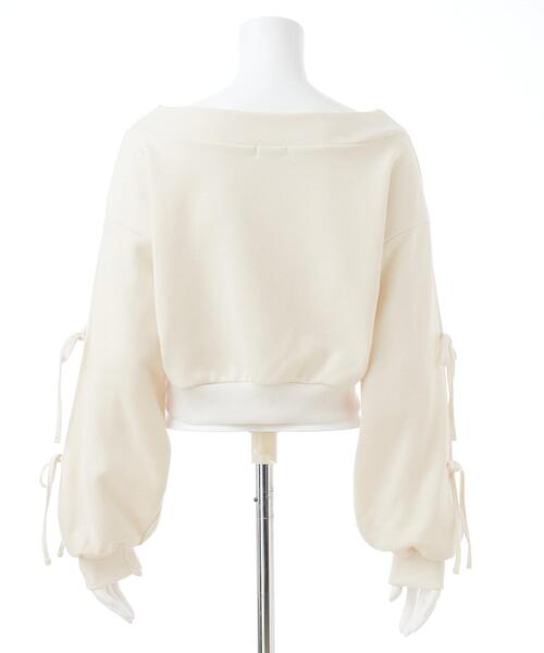 INGNI（イング）の「袖リボンオフショルショートスウェットトップス（スウェット・レディース・グレー/アイボリー/ブラック・M）」の4枚目の写真