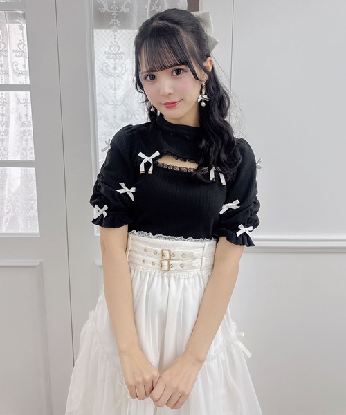 ROJITA(ロジータ)の「デコルテ開きリボンテレコトップス(Tシャツ/カットソー・レディース・ホワイト/ブラック/ベージュ・FREE)」の11枚目の写真