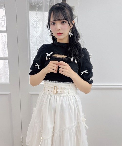 ROJITA(ロジータ)の「デコルテ開きリボンテレコトップス(Tシャツ/カットソー・レディース・ホワイト/ブラック/ベージュ・FREE)」の14枚目の写真