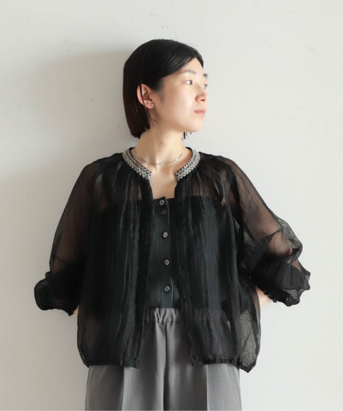 RhodolirioN◆長袖ブラウス/0/ポリエステル/BLK/MP883 RhodolirioN / Two-way Cape Collar Blouse