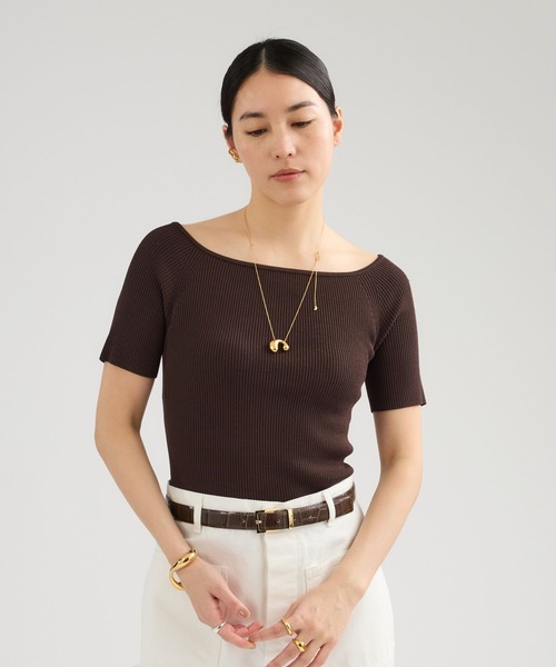 Chaos（カオス）の「Chaos(カオス)/◇NICENICE MOMENT◇オープンショルダーハーフスリーブニットトップス（Tシャツ/カットソー・レディース・チャコールグレー/ブラック/ボルドー/ブラウン・S/A-C/S）」の5枚目の写真