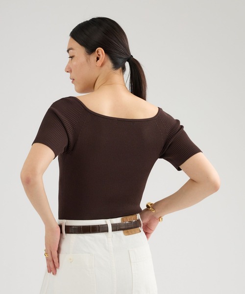 Chaos（カオス）の「Chaos(カオス)/◇NICENICE MOMENT◇オープンショルダーハーフスリーブニットトップス（Tシャツ/カットソー・レディース・チャコールグレー/ブラック/ボルドー/ブラウン・S/A-C/S）」の6枚目の写真