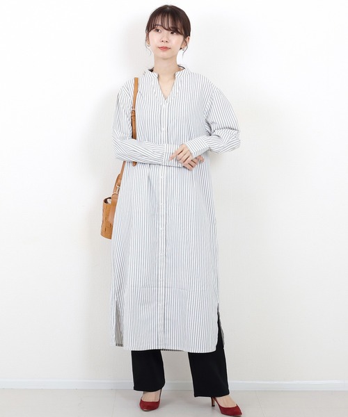 Aletta vita(アレッタビータ)の「ダブルストライプ前開きシャツワンピース(シャツワンピース・レディース・チャコール/ベージュ・FREE)」の6枚目の写真