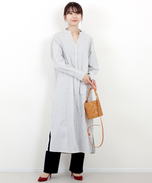 Aletta vita(アレッタビータ)の「ダブルストライプ前開きシャツワンピース(シャツワンピース・レディース・チャコール/ベージュ・FREE)」の7枚目の写真