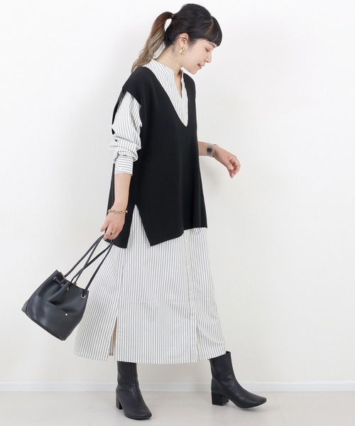 Aletta vita(アレッタビータ)の「ダブルストライプ前開きシャツワンピース(シャツワンピース・レディース・チャコール/ベージュ・FREE)」の13枚目の写真