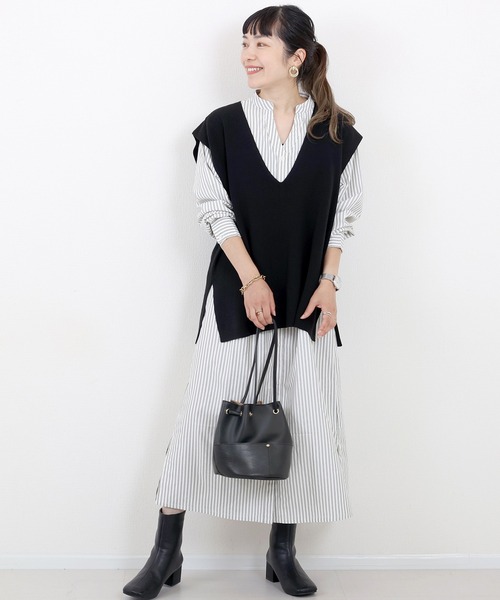 Aletta vita(アレッタビータ)の「ダブルストライプ前開きシャツワンピース(シャツワンピース・レディース・チャコール/ベージュ・FREE)」の14枚目の写真