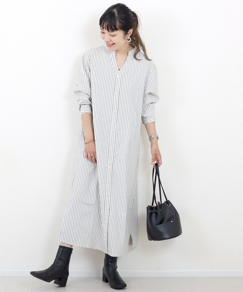 Aletta vita(アレッタビータ)の「ダブルストライプ前開きシャツワンピース(シャツワンピース・レディース・チャコール/ベージュ・FREE)」の17枚目の写真
