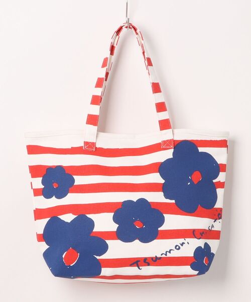tsumori chisato CARRY(ツモリチサトキャリー)の「トートバッグ ツモリチサト フラワーボーダー(トートバッグ・レディース・ブラック/グリーン/レッド・FREE)」の1枚目の写真