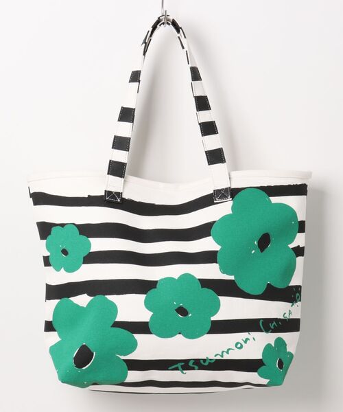 tsumori chisato CARRY(ツモリチサトキャリー)の「トートバッグ ツモリチサト フラワーボーダー(トートバッグ・レディース・ブラック/グリーン/レッド・FREE)」の3枚目の写真