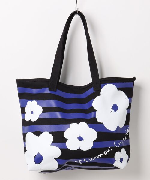 tsumori chisato CARRY(ツモリチサトキャリー)の「トートバッグ ツモリチサト フラワーボーダー(トートバッグ・レディース・ブラック/グリーン/レッド・FREE)」の2枚目の写真