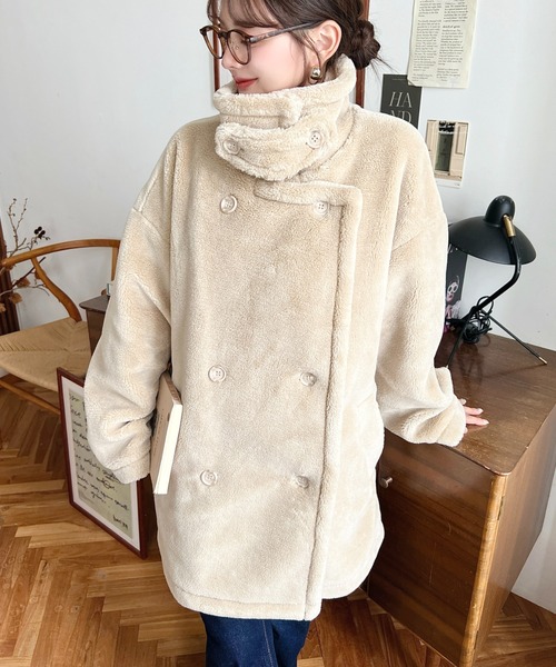 セール】2WAYアレンジカラーきれい目テディベアボアPコートジャケット