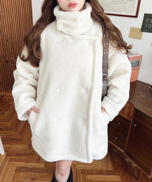 セール】2WAYアレンジカラーきれい目テディベアボアPコートジャケット