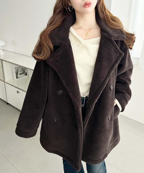 セール】2WAYアレンジカラーきれい目テディベアボアPコートジャケット