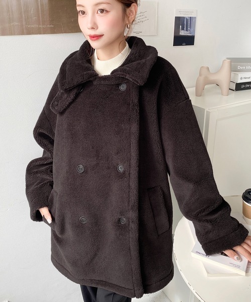 セール】2WAYアレンジカラーきれい目テディベアボアPコートジャケット