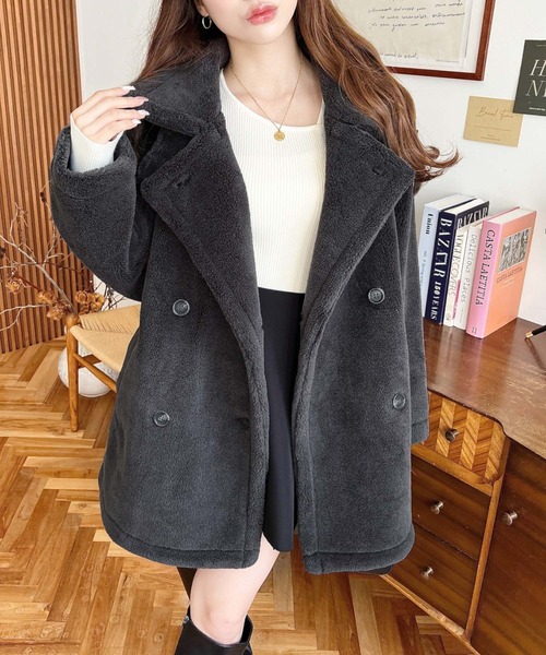 セール】2WAYアレンジカラーきれい目テディベアボアPコートジャケット