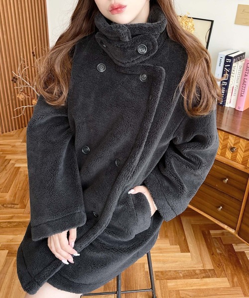 セール】2WAYアレンジカラーきれい目テディベアボアPコートジャケット