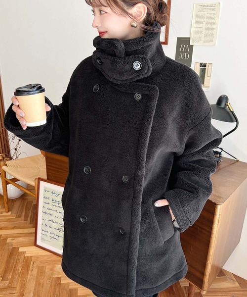 セール】2WAYアレンジカラーきれい目テディベアボアPコートジャケット