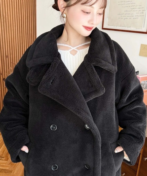2WAYアレンジカラーきれい目テディベアボアPコートジャケット（ボア