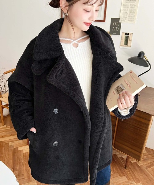 セール】2WAYアレンジカラーきれい目テディベアボアPコートジャケット