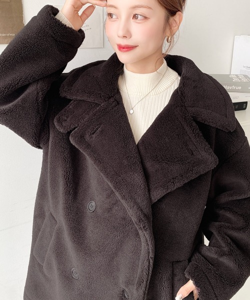 2WAYアレンジカラーミドル丈テディベアボアPコートジャケット