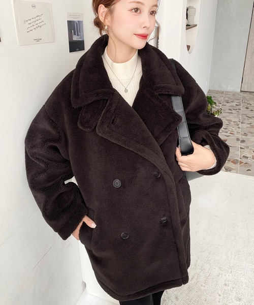 2WAYアレンジカラーきれい目テディベアボアPコートジャケット（ボア