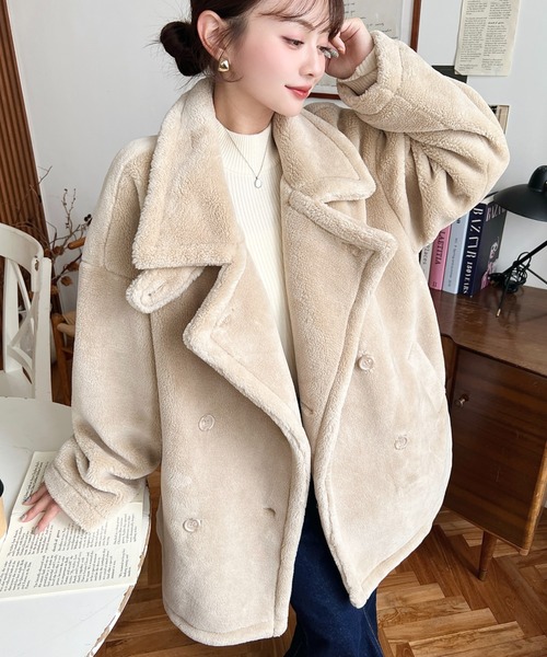 セール】2WAYアレンジカラーきれい目テディベアボアPコートジャケット