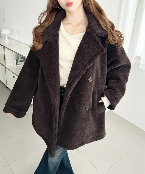 セール】2WAYアレンジカラーきれい目テディベアボアPコートジャケット