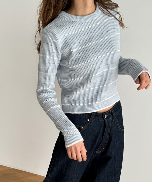 CANAL JEAN El mar ポロ襟ボーダーニット グレー キャナルジーン CANAL JEAN El mar ポロ襟ボーダーニット