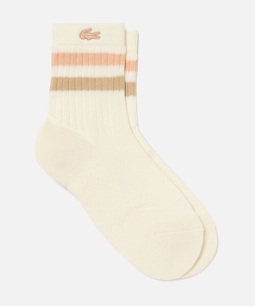 LACOSTE（ラコステ）の「ラインドアメリブウィメンズショートソックス（ソックス/靴下・レディース・グレー/ブルー/ブラック/ホワイト×ブラック/ホワイト×グリーン/アイボリー・24.0cm）」の2枚目の写真