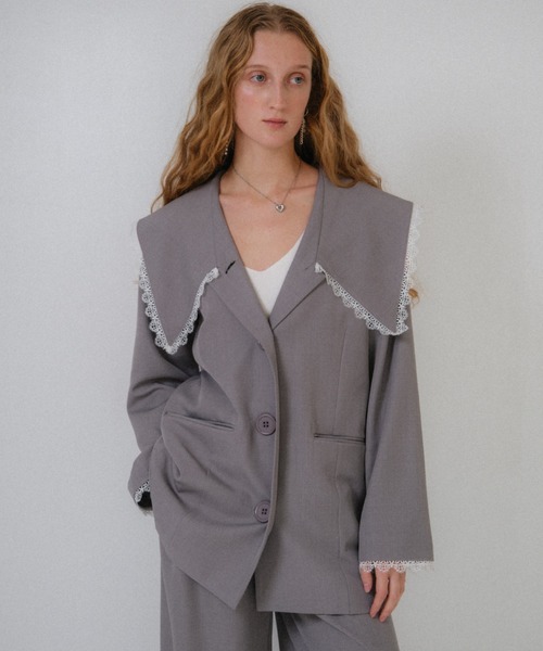 HONEY MI HONEY（ハニーミーハニー）の「big collar lace trimming jacket（テーラードジャケット・レディース・ベージュ/ブラック・FREE）」の21枚目の写真