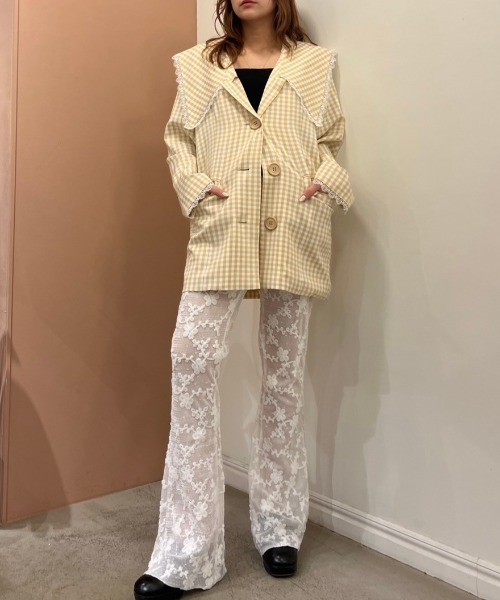 HONEY MI HONEY（ハニーミーハニー）の「big collar lace trimming jacket（テーラードジャケット・レディース・ベージュ/ブラック・FREE）」の3枚目の写真