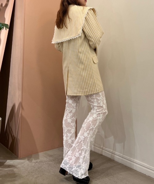 HONEY MI HONEY（ハニーミーハニー）の「big collar lace trimming jacket（テーラードジャケット・レディース・ベージュ/ブラック・FREE）」の4枚目の写真