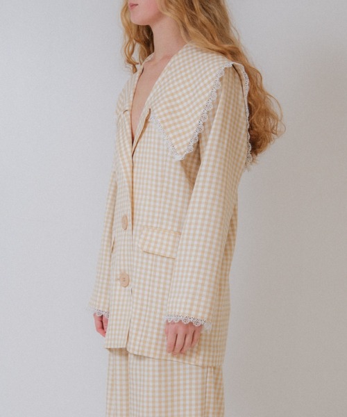 HONEY MI HONEY（ハニーミーハニー）の「big collar lace trimming jacket（テーラードジャケット・レディース・ベージュ/ブラック・FREE）」の6枚目の写真