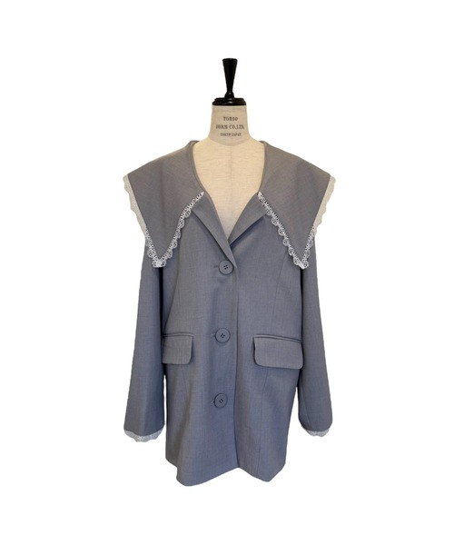 HONEY MI HONEY（ハニーミーハニー）の「big collar lace trimming jacket（テーラードジャケット・レディース・ベージュ/ブラック・FREE）」の8枚目の写真