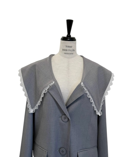 HONEY MI HONEY（ハニーミーハニー）の「big collar lace trimming jacket（テーラードジャケット・レディース・ベージュ/ブラック・FREE）」の11枚目の写真
