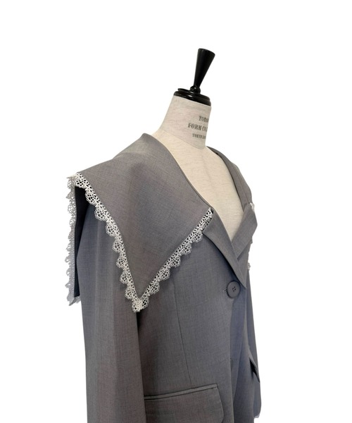 HONEY MI HONEY（ハニーミーハニー）の「big collar lace trimming jacket（テーラードジャケット・レディース・ベージュ/ブラック・FREE）」の12枚目の写真